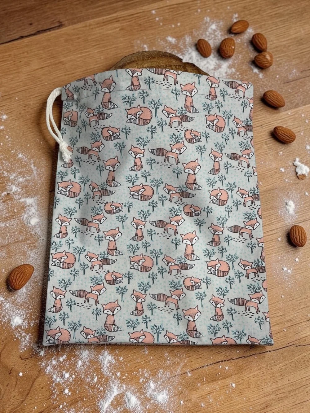 Woodland Fox Reusable Bread Bag, Baby Fox Sourdough Cotton Bread Storage Bag